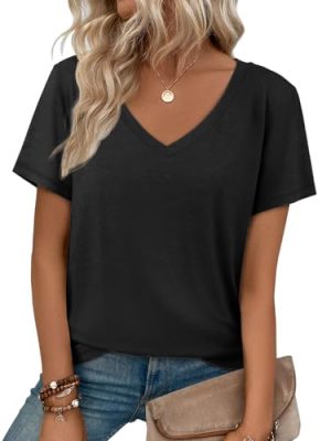 Womens Tops Shirts for Women Short Sleeve V Neck Tee Summer Fashion Trendy Soft Casual Spring Clothes Outfits Beach