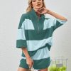 Womens 2 Piece Lounge Set Stripe Half Sleeve Oversized Shirts Shorts Summer Two Piece Workout Sets