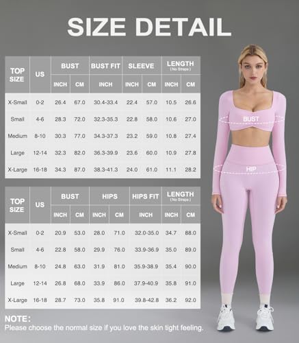 2 Piece Workout Sets for Women Long Sleeve Padded Sports Bra High Waisted Gym Outfits with Pocket