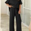 Women's Oversized Lounge Set 3/4 Batwing Sleeve Crew Neck Pullover Top Wide Leg Pants Two Piece Outfits