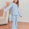 Girls 2 Piece Outfit Set Long Sleeve Button Knit Pullover Sweater Top and Wide Leg Pants Sweatsuit 5-14 Years