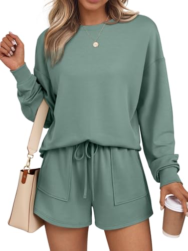 Lounge Sets for Women Two Piece Sweat Short Set Pajama Matching Outfits with Pocket 2025 Fall Fashion Clothes