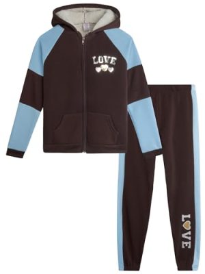 Girls Sweatsuit Set - 2 Piece Zip Up Hoodie Sweatshirt with Sherpa Fleece Lined Hood and Jogger Sweatpants (7-12)