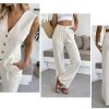 Women's 2 Piece Outfits Linen Vest Waistcoat Dressy Casual Sets Wide Leg Pants Suits