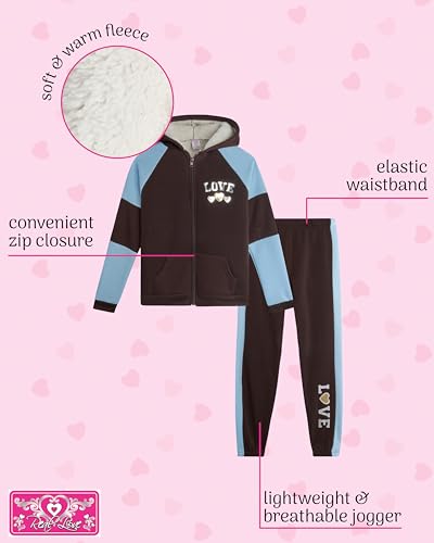 Girls Sweatsuit Set - 2 Piece Zip Up Hoodie Sweatshirt with Sherpa Fleece Lined Hood and Jogger Sweatpants (7-12)