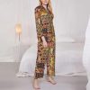African Textile Patchwork Print Soft Button Top With Pants Fall Pajamasï¼ŒChic Women'S Long-Sleeved Pajama Set