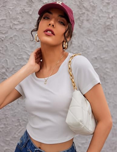 Ekouaer Women's 2 Piece Lounge Sets Short Sleeve Pajama Set Ribbed Knit Crop Top Wide Leg Pants Loungewear S-XXL