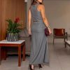 Women Two Piece Outfits Suits Summer Button Blazer Vest and High Waisted Slit Skirt Solid Color Work Matching Sets