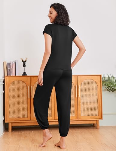 Pajamas for women 2 Piece Lounge Set Cap Sleeve Sleepwear Joggers Pants Pjs with Pockets S-XXL