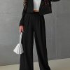 Women's 2 Piece Casual Outfits Cropped Blazer Jackets High Waisted Wide Leg Work Pants Suit Set