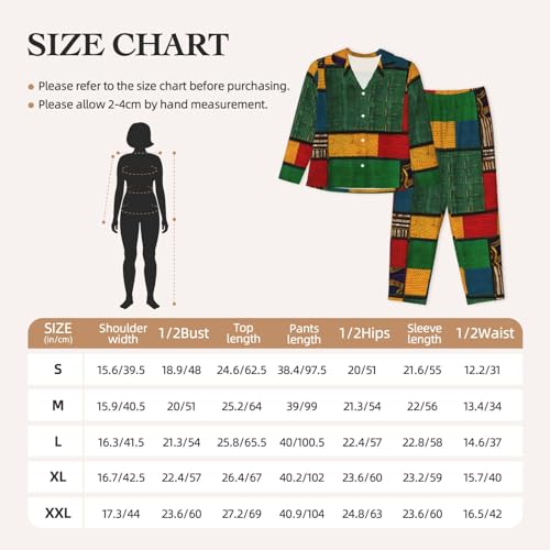 African Style Patchwork Print Soft Button Top With Pants Fall Pajamasï¼ŒChic Women'S Long-Sleeved Pajama Set