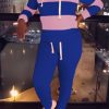 Womens 2 Piece Tracksuit Long Sleeve Warm Up Outfit Patchwork Pants Set