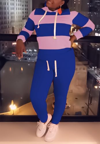 Womens 2 Piece Tracksuit Long Sleeve Warm Up Outfit Patchwork Pants Set