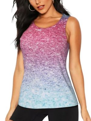Blue Red and Purple Pastel Colors Print Women's Workout Tank Top Quick-Drying Activewear Summer Fitness Outdoor