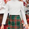 Girls 2 Piece Christmas Outfit Long Sleeve Ribbed Turtleneck Tops and Plaid Skorts Skirt Sets