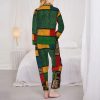African Style Patchwork Print Soft Button Top With Pants Fall Pajamasï¼ŒChic Women'S Long-Sleeved Pajama Set