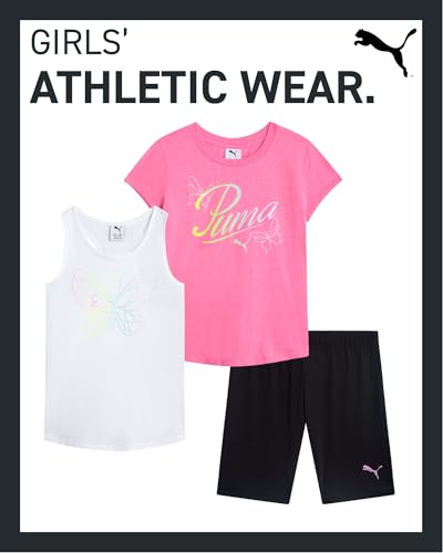 Girls' Active Shorts Set - 3 Piece Performance T-Shirt, Tank Top, Bike Shorts - Summer Athletic Outfit for Girls (7-14)
