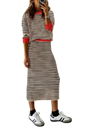 2 Piece Skirts Sets For Women Fall Fashion 2025 Striped Sweater Dress Knit Lounge Travel Outfits Winter Clothing