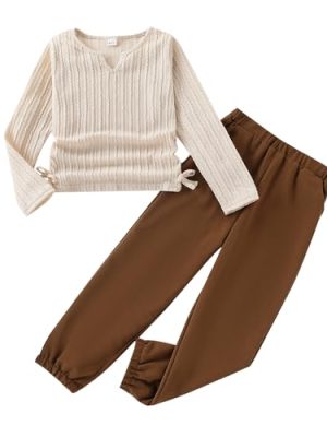 Girls' Clothes Long Sleeve Ribbed Knit Ruched Tops & Camo Jogger Pants Sets Fall Outfits with Pockets Size 6-14Y