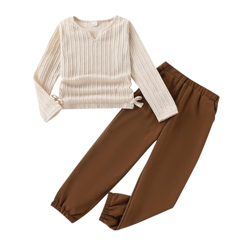 Girls' Clothes Long Sleeve Ribbed Knit Ruched Tops & Camo Jogger Pants Sets Fall Outfits with Pockets Size 6-14Y