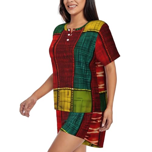 African Style Patchwork 1 Print Cute Short Sleeve Pajama Set For Women Casual Loungewear With Pockets Four Seasons