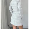 Women's 2 Piece Outfits Plaid Long Sleeve Button Down Cropped Jacket and Sleeveless Mini Dress Sets