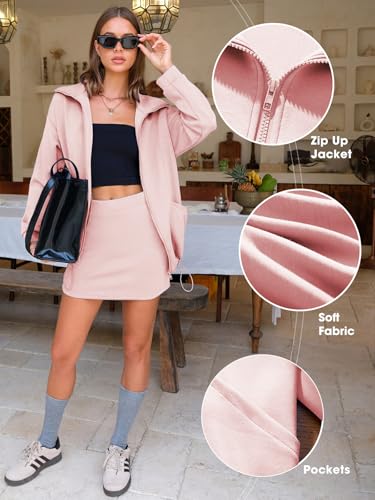 EXLURA Womens 2 Piece Sets Workout Zip Up Sweatshirts Matching Skort Skirt Sweatsuits Sweat Set Fall Tracksuit Pockets 2025