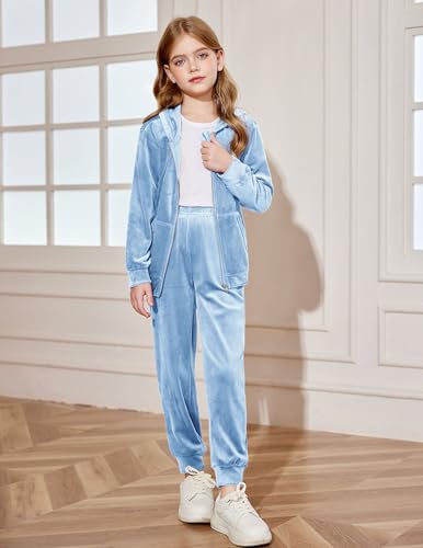 2 Piece Outfits for Girls Velour Tracksuit Hoodie and Jogger Set Sweatsuit Athletic Clothes Sets