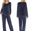 Couples Matching Pajamas Sets Velvet PJs Set for Men and Women Velour Long Sleeve Sleepwear S-XXL Navy