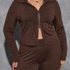 ROSHD Women's Plus Size Clothing Sets Fall Clothin Plus Zip Up Top & Leggings Autumn/Winter Clothing ROSHD (Color : Chocolate