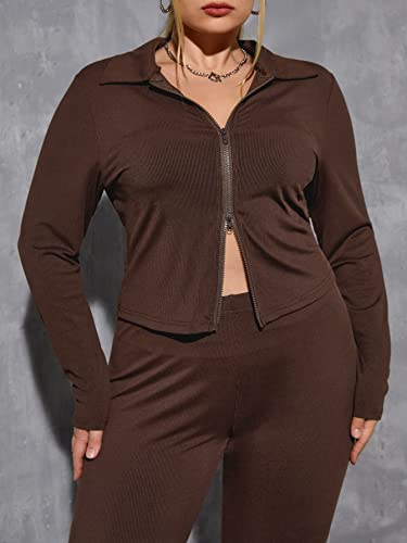 ROSHD Women's Plus Size Clothing Sets Fall Clothin Plus Zip Up Top & Leggings Autumn/Winter Clothing ROSHD (Color : Chocolate