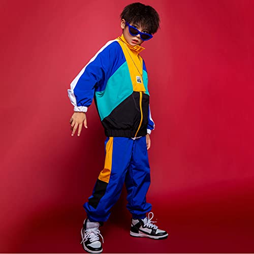 Boys' Girls' Color Block Jacket Track Pants Sets Hip Hop Dance Patchwork Clothes Unisex Streetwear
