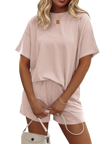 Womens Pajama Sets Short Sleeve Lounge Sets 2 Piece Pjs Tops and Shorts Outfits Matching Loungewear with Pockets