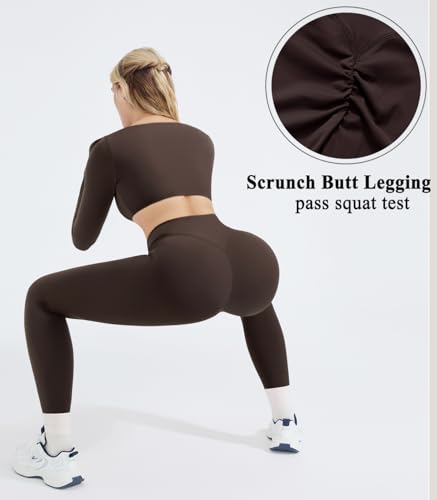 2 Piece Workout Sets for Women Long Sleeve Padded Sports Bra High Waisted Gym Outfits with Pocket