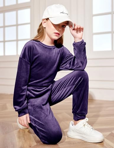 Girls 2 Piece Outfit Sweatsuits Set Kids Velour Sweatshirts & Sweatpants Tracksuits Set for Girls