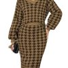 Women's 2 Piece Outfits Set Knit V Neck Batwing Long Sleeve Loose Top Bodycon Midi Skirt Sweater Dresses