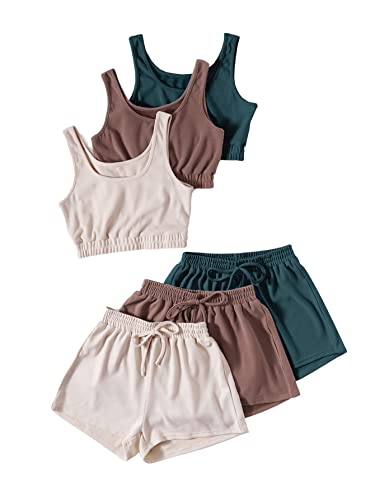 Summer Outfits for Women 2025 Vacation Beach 6 Pieces Crop Tank Top and Shorts Matching Sets