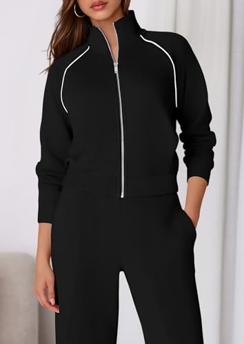 Womens 2 Piece Outfits Sweatsuits 2025 Fall Full Zip Sweatshirts Workout Pants Matching Lounge Sets Tracksuits