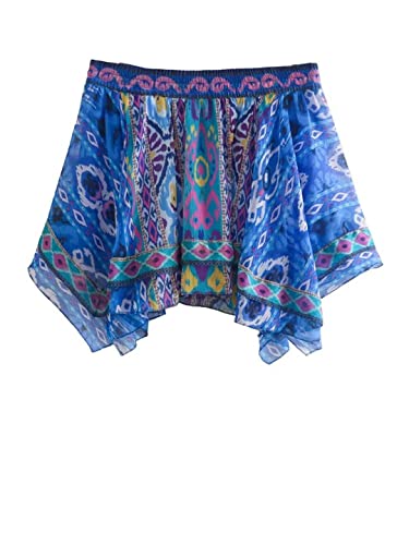 2 Piece Set Print Tube Top Elastic Waist Shorts Suit Female Casual Vacation Blue Suits