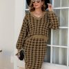Women's 2 Piece Outfits Set Knit V Neck Batwing Long Sleeve Loose Top Bodycon Midi Skirt Sweater Dresses