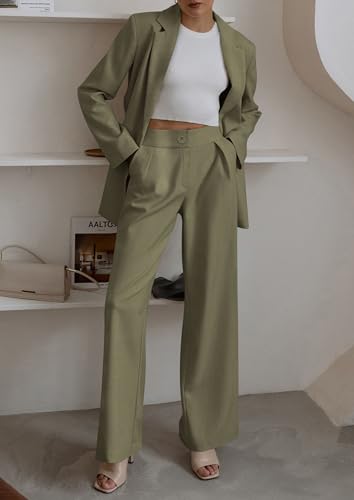 Women's Two Piece Outfits Dressy Blazer Jacket Wide Leg Pants 2025 Fall Business Casual Office Work Suit Sets