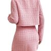 Women's 2 Piece Outfits Plaid Tweed Blazer Long Sleeve Jacket and Skirt Set