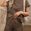Women's 2 Piece Outfits Sweatsuit Casual Short Sleeve Pullover Tops and Drawstring Shorts Pants Lounge Sets