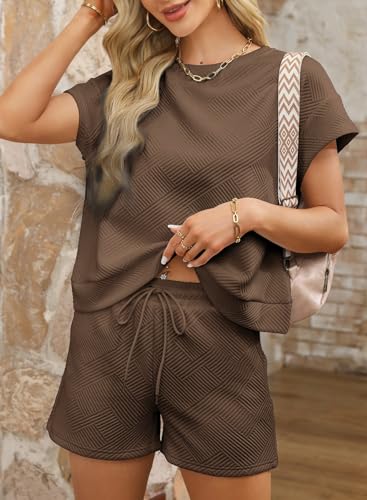 Women's 2 Piece Outfits Sweatsuit Casual Short Sleeve Pullover Tops and Drawstring Shorts Pants Lounge Sets