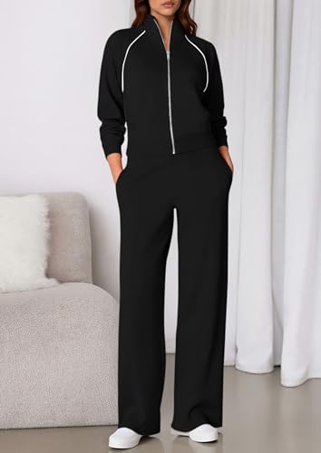 Womens 2 Piece Outfits Sweatsuits 2025 Fall Full Zip Sweatshirts Workout Pants Matching Lounge Sets Tracksuits