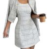 Women's 2 Piece Outfits Plaid Long Sleeve Button Down Cropped Jacket and Sleeveless Mini Dress Sets