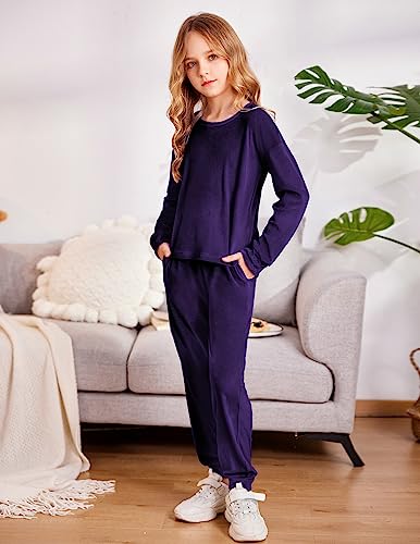 Girls 2 Piece Outfit Sweatsuits Set Kids Velour Sweatshirts & Sweatpants Tracksuits Set for Girls