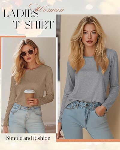 4 Pack Women' Long Sleeve Shirts Tops Casual Loose Fit Crew Neck Basic Tee Fashionable Workout Layer Fall Outfit