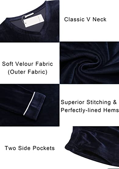 Couples Matching Pajamas Sets Velvet PJs Set for Men and Women Velour Long Sleeve Sleepwear S-XXL Navy