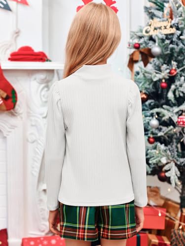 Girls 2 Piece Christmas Outfit Long Sleeve Ribbed Turtleneck Tops and Plaid Skorts Skirt Sets